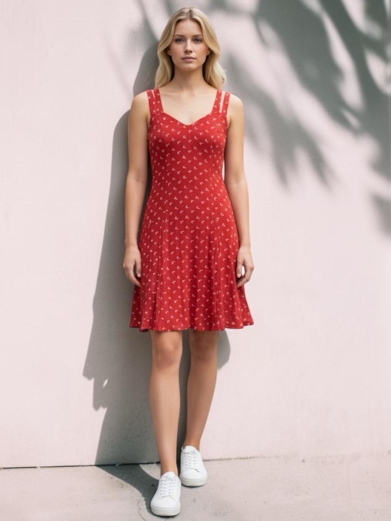 Anthropologie Moulinette Soeurs Red Silk Sleeveless Bird Print Fit & Flare Dress
